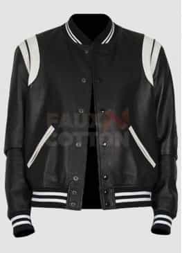 Men's Black And White Bomber Leather Jacket